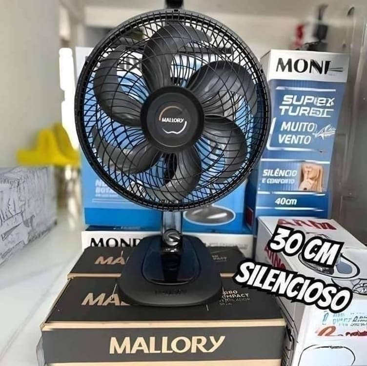 Ventilador de Mesa Mallory Turbo Compact 30 cm, Silencioso, Hélice de 6 pás, Grade Especial em Sistema TS, Máxima Vazão e Mínimo Ruído -127V