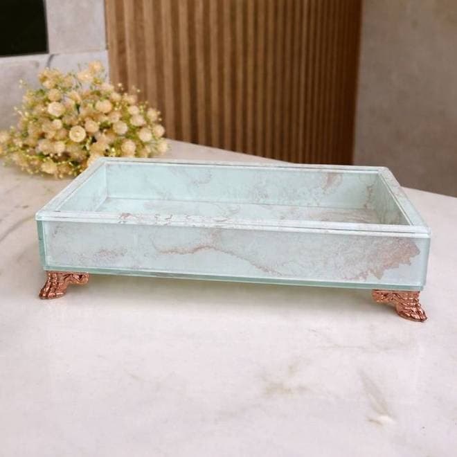 Bandeja Vidro P 20x10 Efeito Mármore Bandeja Decorativa Organizadora