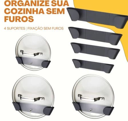 Kit Suporte para Tampas de Panela 4 unidades - Adesivo Organizador de Armário